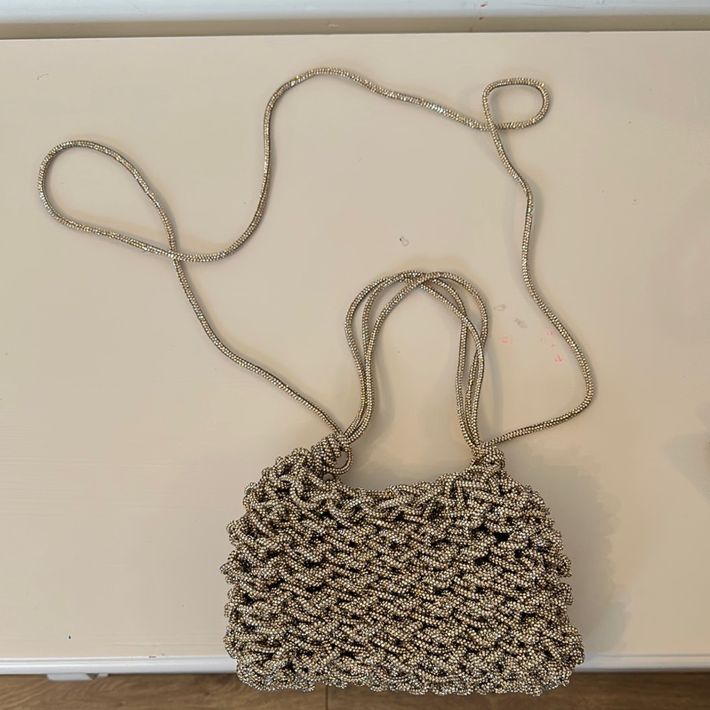 MELA Elegant Gold Crossbody Bag with Vintage Woven Texture